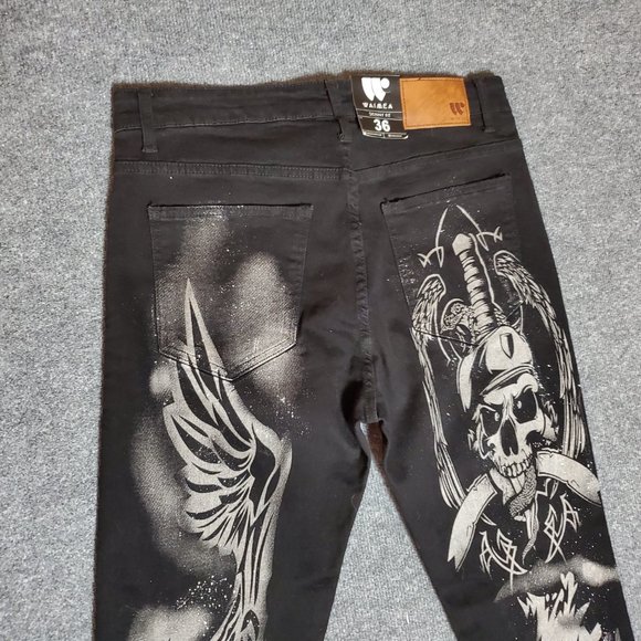 NWT Waimea Skinny Fit 36x32 (Meas 34x31 12" Rise) Death & Angels Tonal Jeans A17 - Picture 6 of 10